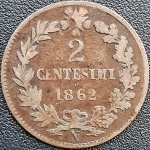 ITALIA 2 CENTESIMI 1862 N . COBRE 2,00 GRAMAS, 20,2 MM . VITÓRIO EMANUELLE II.