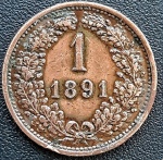 AUSTRIA 1 KREUZER 1891 . COBRE 3,3 GRAMAS, 19 MM .