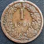 AUSTRIA 1 KREUZER 1860 A  . COBRE 3,4 GRAMAS, 19,5 MM . FRANZ JOSEPH I .