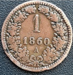 AUSTRIA 1 KREUZER 1860 A  . COBRE 3,4 GRAMAS, 19,5 MM . FRANZ JOSEPH I .