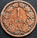 AUSTRIA 1 KREUZER 1858 A . COBRE 3,4 GRAMAS, 19,5 MM . FRANZ JOSEPH I .