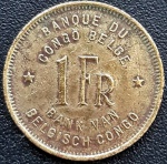 CONGO BELGA 1 FRANCO 1949. LATÃO 2,48 GRAMAS, 19,2 MM. LEOPOLDO III.