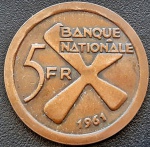 KATANGA 5 FRANCOS 1961 . BRONZE 6,54 GRAMAS, 26,3 MM .