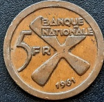 KATANGA 5 FRANCOS 1961 . BRONZE 6,54 GRAMASN, 26,3 MM .