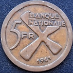 KATANGA 5 FRANCOS 1961 . BRONZE 6,54 GRAMAS . 26,3 MM .