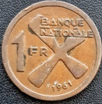 KATANGA 1 FRANCO 1961 . BRONZE 4,7 GRAMAS . 23 MM .