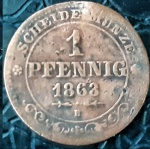 SAXONY ALBERTINE 1 PFENNING 1863 B . COBRE 1,5 GRAMAS, 16,91 MM.  JOHAN.