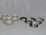 Sete (7) xícaras para café em porcelana branca, sendo 3 alemãs da manufatura WEIMAR decoradas com cinturão de flores; e 4 enumeradas (1 a 4) da manufatura Polovi.