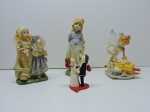 DIVERSOS - Conjunto de bibelôs em resina e noivos em biscuit. Maior 15 cm e menor 9 cm.