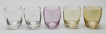 DEMI CRISTAL - Conjunto de 5 copos para dose em demi cristal coloridos. Alt. 5 cm.
