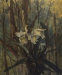 QUADRO - SOLOMON BOTELHO - Óleo sobre Madeira - "Orquídea". Med. 82x66 cm.