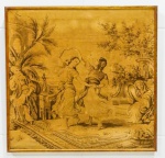 TAPEÇARIA - Gobelin Quadro de tapeçaria francesa representando cena de dançarinas. Med. 50x50 cm.