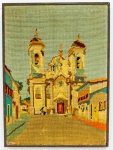 TAPEÇARIA - Tapeçaria igreja, emoldurada. Med. 88x65 cm.