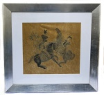 QUADRO - Gravura chinesa "Cavalheiros", sobre papel. Envidraçado e emoldurado. Med. 46x51 cm e 78x82 cm.