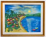 QUADRO - DUCA CARAIVA - Tela sobre eucatex, "Paisagem", cores vibrantes. Envidraçado e emoldurado. Med. 46x50 cm e 50x71 cm.