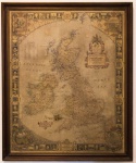 QUADRO - 'O mapa deo pelegrino moderno Ilhas Britânicas - National Geographic 1937 - Emoldurada. Med. 90x73 cm.