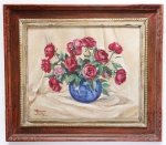 QUADRO - FRANCY - Óleo sobre madeira - "Vaso com rosas". Med. 52x65 cm e 75x89 cm.