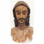 Escultura em madeira representando busto de Cristo. América Latina, Séc. XVIII/XIX. 28 cm de altura. Ex coleção Thomas Cohn.