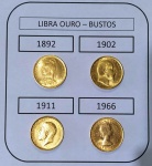 Conjunto de 4 moedas de libra esterlina inglesa  OURO (.917) - 22K -, anos diferentes ( 1892 -1902 -1911- 1966 ) 4 bustos diferentes - ( VITÓRIA - EDWARDS VII - GEORGE V - REGINA )  - 7,98 g cada - total : 31,92 g