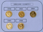 Conjunto de 5 moedas de libra esterlina inglesa  OURO (.917) - 22K -, anos diferentes ( 1958-1963-1964-1965-1966 ) - GEORGE V   - 7,98 g cada - total : 39,90 g