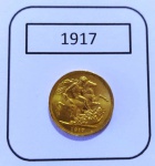 Moeda de libra esterlina inglesa  OURO (.917) - 22K - 1917 - GEORGE V   - 7,98 g 