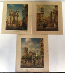 Conjunto de 3 belas e antigas pranchas promocionais da ROCHE QUIMICA representando igrejas do brasil - possivel oleografias. Medem: 30x27 cm  - No estado