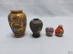 Lote de miniaturas sendo 3 vasos e 1 potiche em porcelana oriental, sendo o maior em porcelana satsuma medindo 9,5cm de altura.