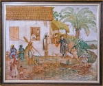 Grande quadro óleo s/ eucatex, anos 50, inspirado em obra de Rugendas " Costumes da Bahia". Autor não identificado. Medindo: 1,61 m x 1,35 m. Emoldurado.
