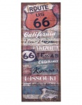 Grande placa decorativa em tela de juta com dizeres ROUT 66. Medida 50x20cm.