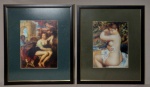 Dois quadros com gravuras emolduradas com proteção de vidro antirreflexo representando mulheres sensuais - medem 66x56.OBS.: Um deles consta dano na gravura.
