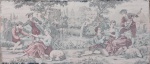 Belíssima tapeçaria com cenas galantes em Gobelin - mede 130x60 cm.