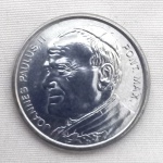 Medalha comemorativa da visita do Papa João Paulo II ao Brasil, diâmetro 2,5cm.
