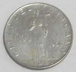Moeda do Vaticano de 100 Lire, Pontificado Papa  João XXIII ,(1956) - Níquel.