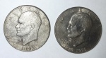 Lote contendo 2 moedas americanas de Onde Dollar, dos anos de 1976, diâmetro 3,8 cm.