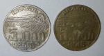 Lote contendo 2 moedas brasileiras, de 5000 Réis, do ano de 1936, sendo uma de prata.