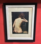 Oscar Pereira da Silva "Dorso de Mulher" 1893. Antiga Reprodução de alta qualidade em papel texturizado, emoldurada em madeira nas cores branco e preto, com vidro. Dimensões: 50 x 40 cm e 39 cm x 29 cm. Em 1897, fundou o Núcleo Artístico, que, mais tarde, se transforma na Escola de Belas Artes, onde deu aulas. Entre 1903 e 1911, trabalhou na decoração do Theatro Municipal de São Paulo, elaborando três murais: O Teatro na Grécia Antiga, A Dança e A Música.