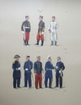 Antiga Litografia de coleção com riquíssimos detalhes dos uniformes do COLLEGIO MILITAR - ALUMNO OFFICIAL / 1894 ,  OFFICIAES REFORMADOS  e  OFF.AES HONORARIOS. Prancha de número 171 e 172 em excelente estado. Dimensões: 31 cm x 23 cm.