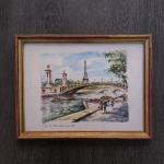 ARNO -  Antiga reprodução de Aquarela " Paris Le Port Alexandre III". Moldura em madeira com resquícios  de folha de Ouro. Acompanha vidro de proteção. Dimensão: 28 cm  x 36 cm.