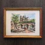 ARNO -  Antiga reprodução de Aquarela " Paris Notre Dame Aleside". Moldura em madeira com resquícios  de folha de Ouro. Acompanha vidro de proteção. Dimensão: 28 cm  x 36 cm.