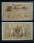 1 CÉDULA DA ALEMANHA: 1000 MARK, 1910 (SERIAL C/ 7 DÍGITOS EM VERMELHO).