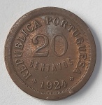 Moeda 20 centavos de Portugal do ano de 1924