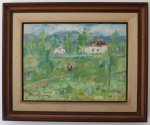 QUADRO assinado MANOEL SANTIAGO "Paisagem", óleo sobre tela. Assinado frente e verso. Medidas  tela 45x61 cm e moldura 69x84 cm. Moldura atacada por cupins.
