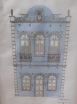 DESENHO. ANA CAROLINA BRAGA GOMES  Fachada Cenográfica. Estilo eclético. Nanquim sobre papel vegetal. Assinado. Medidas com moldura 44x37 cm. Medidas sem moldura 27x34 cm