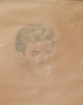 DESENHO . Cabeça de homem. Assinatura não identificada. Datado 1951. Sem moldura.  Medidas, 29x23 cm. No estado