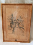 DESENHO/GRAVURA. IGREJA BARROCA. Assinatura não identificada  Datada 1962. Cachet da antiga casa de leilões ARTAGÃO. Medidas, sem moldura 45x32 cm. No estado