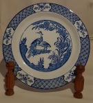 Antigo Prato raso azul ingls. Decoração PÁSSAROS. Diâmetro 22,5 cm. Marcas Woods & Sons - Yuan no verso