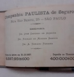 CURIOSIDADE  RECEITAS  para fazer PÓLVORA,  massa para FOGUETES, etc, manuscritas  em caderneta da Companhia Paulista de Seguros - São Paulo, com calendário de 1929.  Marcas do tempo.