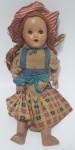 Antiga boneca em porcelana com olhos articulados, med. 37 centímetros.