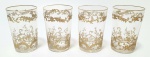 Conjunto com quatro copos em cristal, estes  finalmente decorados ouro.