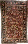TAPETE PERSA KASHAN - Belíssimo tapete persa feito a mão, este em lã especial com tingimento natural sobre algodão trançado, decorado com vaso, colunas e flores, perfeitissimo estado de conservação e manutenção, peça de coleção,  med. 2,10x1,32